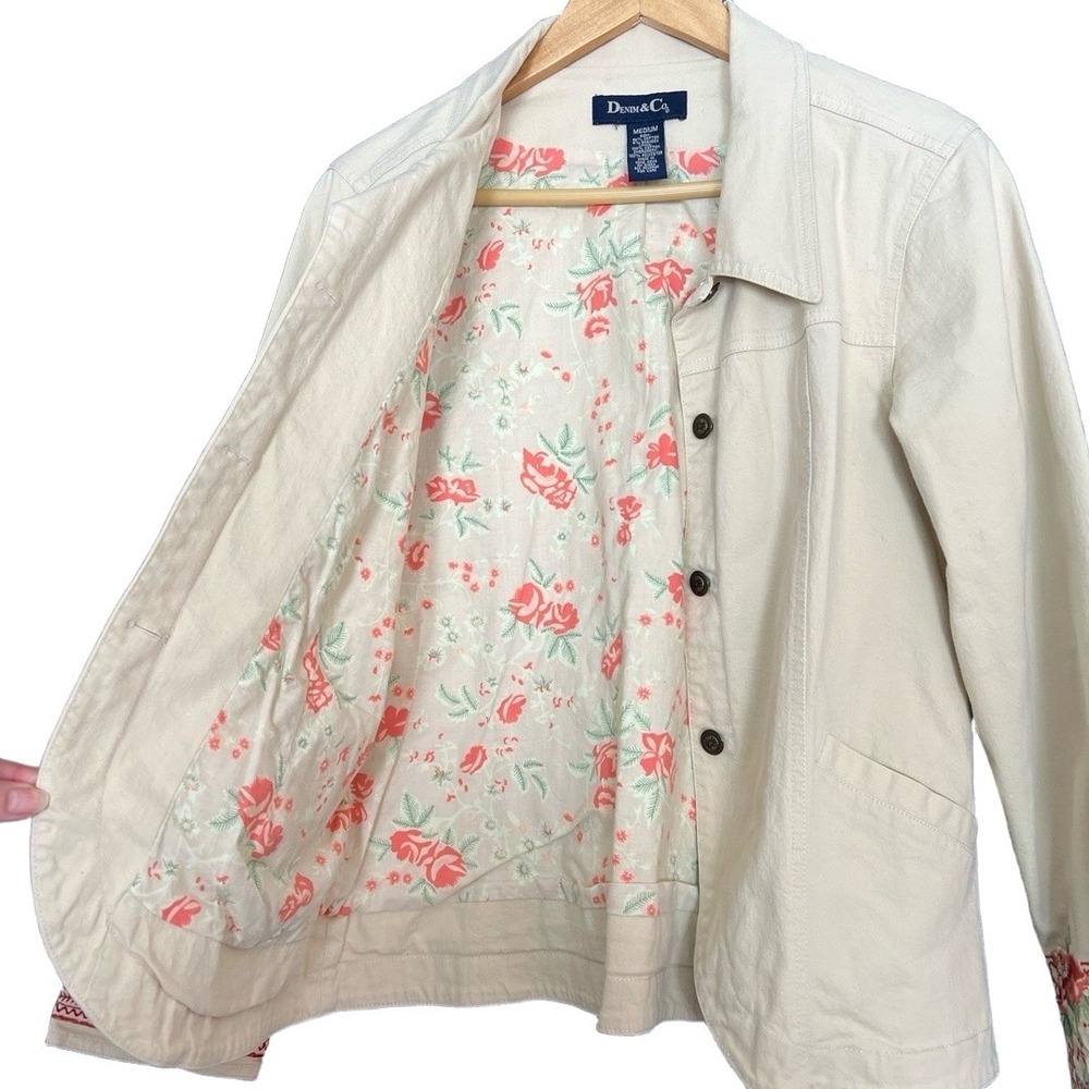 Denim & Co Jacket Medium Cream Embroidered Casual Coastal Cowgirl Rodeo Western - Picture 2 of 10